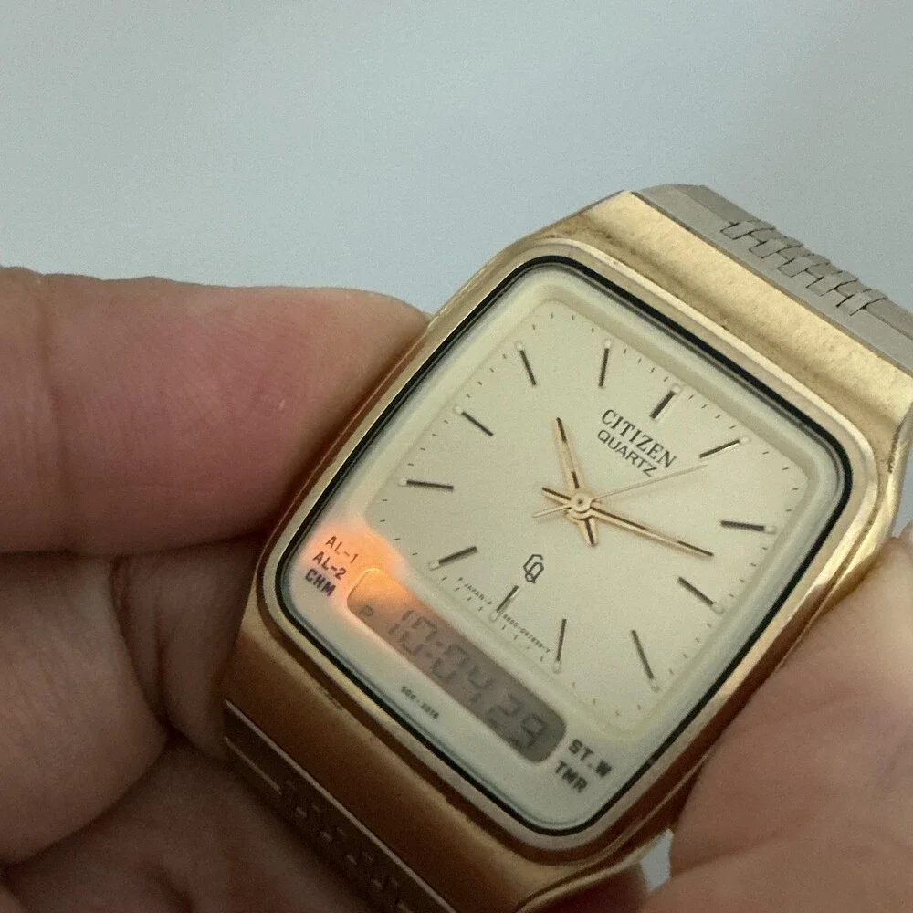 Vintage Citizen Mens Watch 30mm Gold Tone Ana Digi 8950-084896 New Battery 6.25